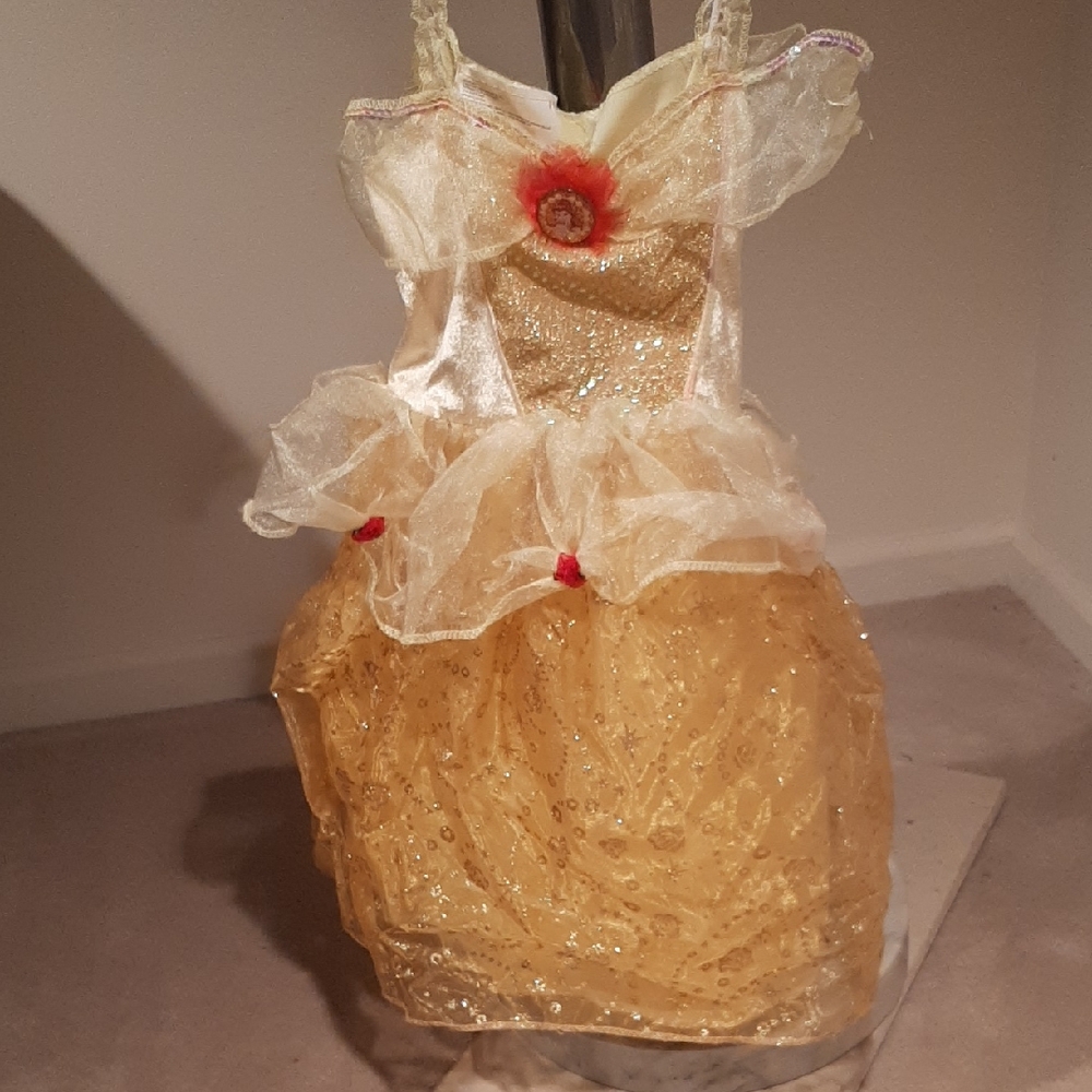 Disney Princess Belle Glittering Gold Princess Dress With Coordinating Gloves